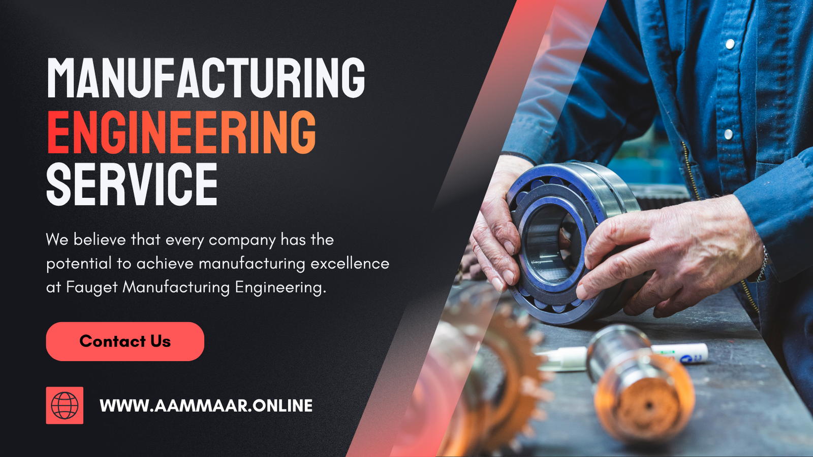 Grey & Red Modern Manufacturing Engineering Service Facebook Cover