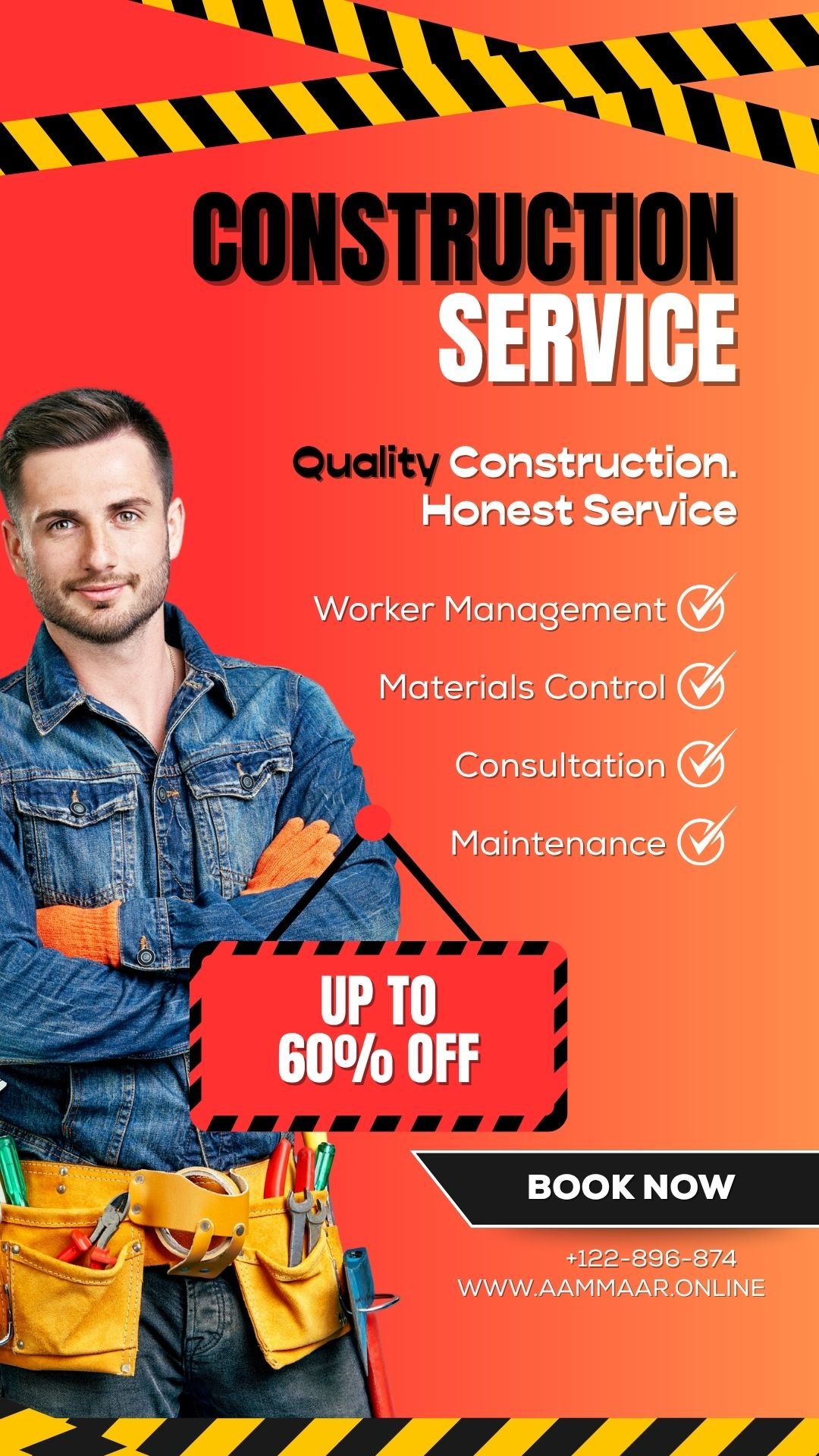 White and Red Modern Construction Service Mobile Video